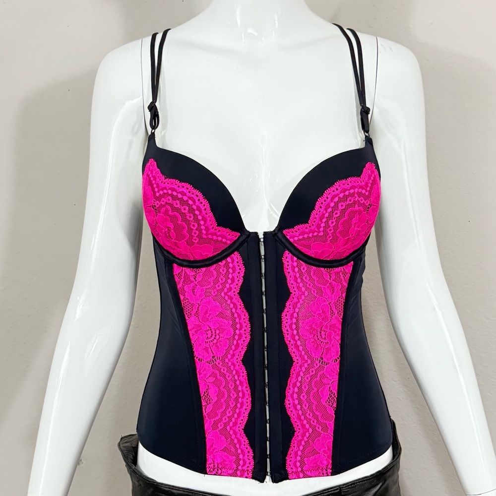 NWOT La Senza Lingerie Overbust Waist Trainer Boned Corset Push Up Bra Sz Small